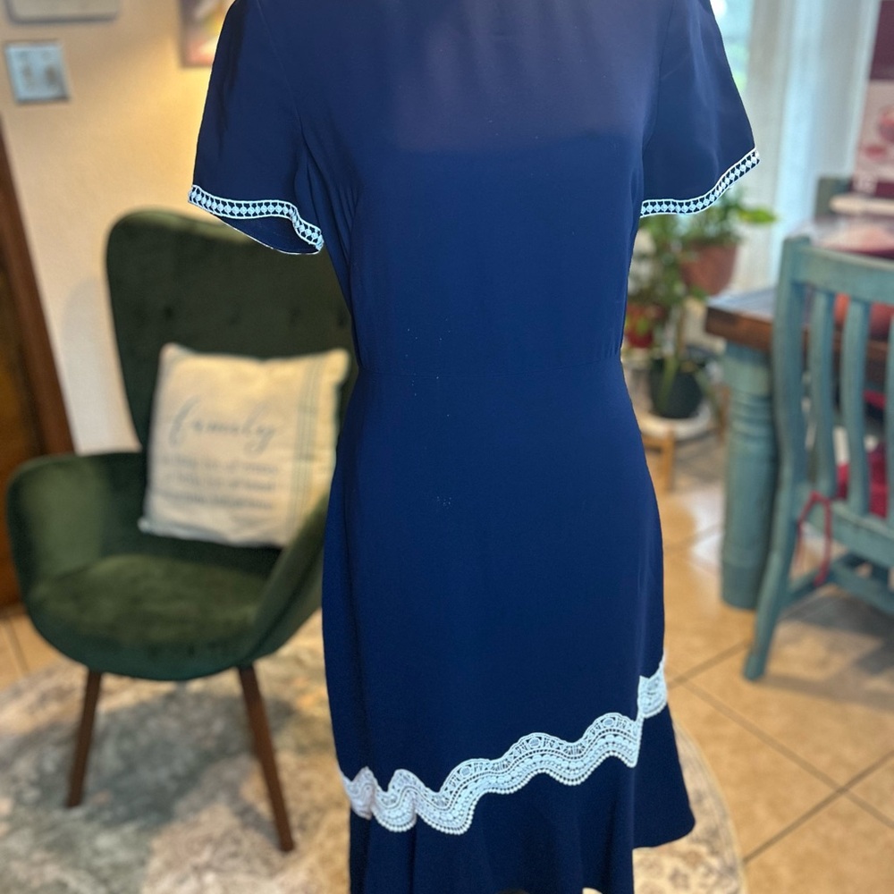 Elegant Navy Blue Dress with White Accents